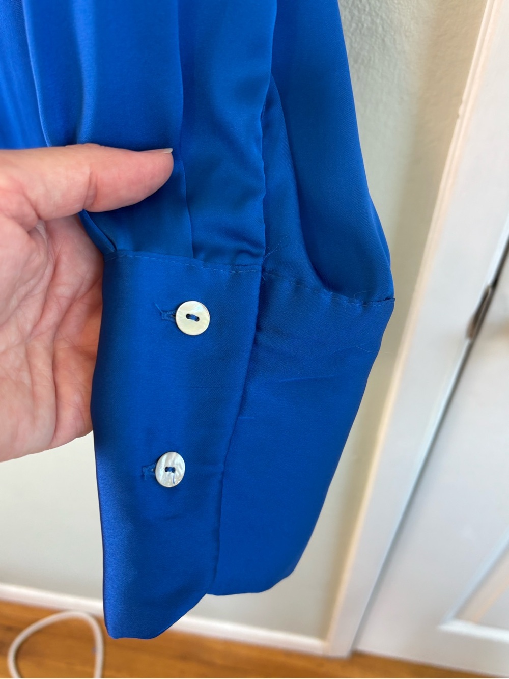 Bundle 2/$30! Zara M Cobalt Royal Blue Satin Button-Front Blouse - Picture 3 of 7